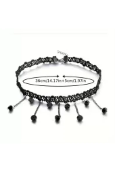 Monalisa Home Kadınlar İçin Phenovo Siyah Dantelli Gerdanlık Kolye - Resim 6