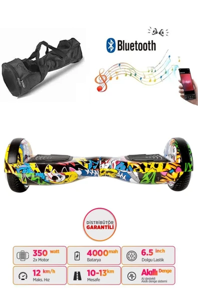 Elektrikli Kaykay Hoverboard Bluetooth Hoparlörlü 6.5 İnç Grafiti D01 - Çanta Hediye ürün görseli