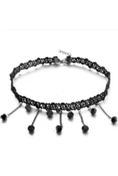 Monalisa Home Kadınlar İçin Phenovo Siyah Dantelli Gerdanlık Kolye - Resim 4