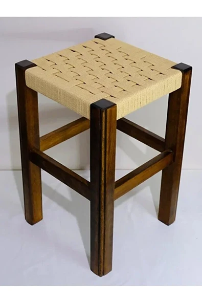 El Yapımı Ahşap Örmeli Hasır Tabure 45 Cm  Şık Ve Zarif Tasarım