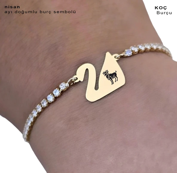 14 Ayar Altın Plakalı Burca Özel Altın Renkli Zincirli Beyaz Taş Desenli Kuğu Kuşu Motifli Hediye Bileklik-601 - Resim 3