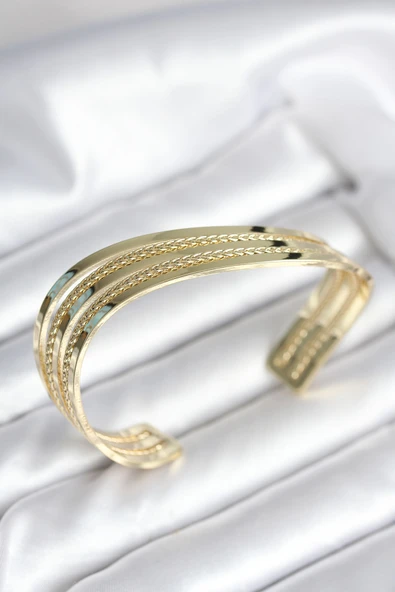 Eğik Şerit Model Gold Renk Pirinç Kadın Bileklik - TJ-BB8019 ürün görseli