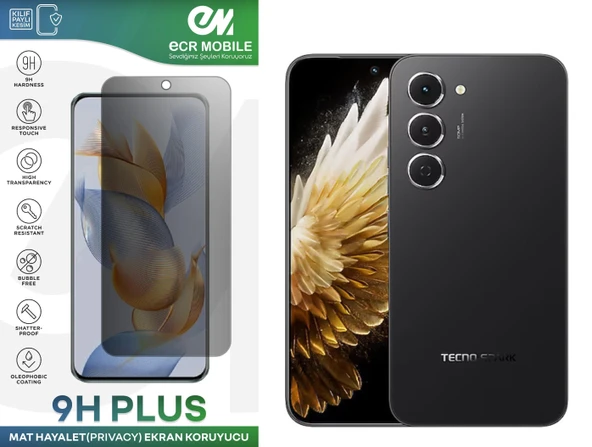 Tecno Spark 40 Pro ile Uyumlu Ekran Koruyucu 9H Esnek Nano Kırılmayan MAT HAYALET(Privacy)
