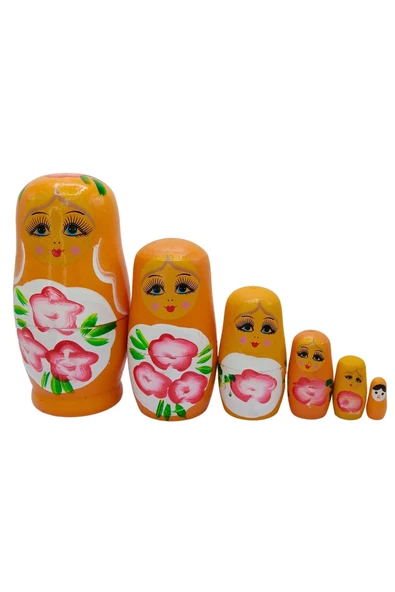 Ahşap Matruşka Bebek Altılı Set Turuncu - 6