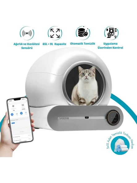 Yasomi Smart Cat Cleaner 65L Hacim 9L Kapasiteli ve Wifi Uygulama Bağlantılı Kedi Tuvaleti ürün görseli
