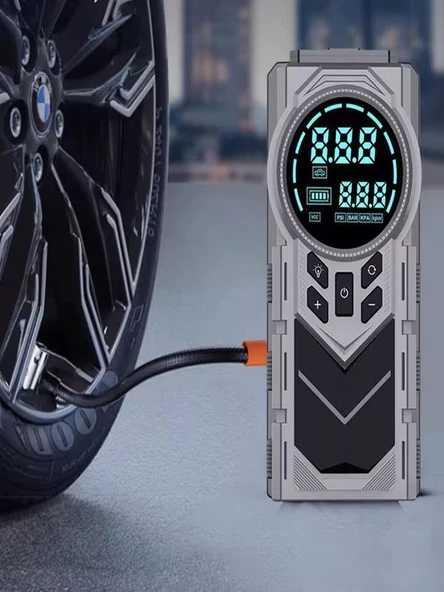 8000mAh Dijital Ekranlı Araba Akü Takviye'li Kompresör Araç Lastik Şişirme Hava Pompası - 150PSI - 5