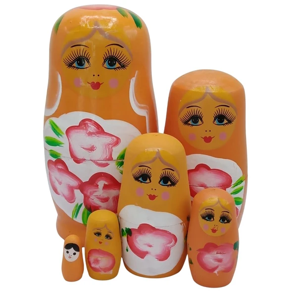 Ahşap Matruşka Bebek Altılı Set Turuncu - 3