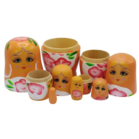 Ahşap Matruşka Bebek Altılı Set Turuncu - 5