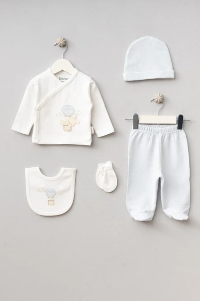 Bebitof %100 Pamuk Balonlu Tavşan Desenli 10 Parça Kutulu Yenidoğan Hastane Çıkışı Zıbın Seti BBTF.MV.10110 - Resim 5