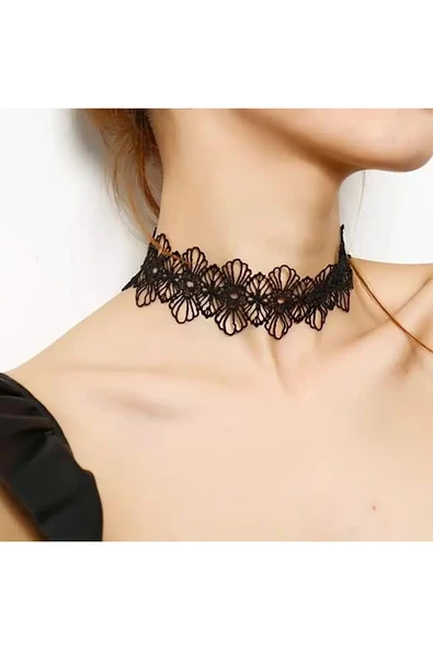 Monalisa Home Kadınlar İçin Phenovo Siyah Dantelli Gerdanlık Kolye - Resim 3