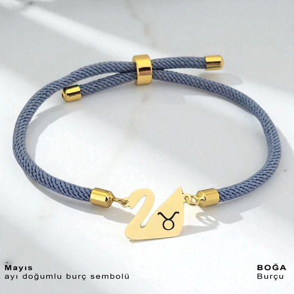 14 Ayar Altın Plakalı Doğum Ayına Özel Mavi İpek Örgülü Kuğu Kuşu Motifli Hediye Bileklik-603 ürün görseli