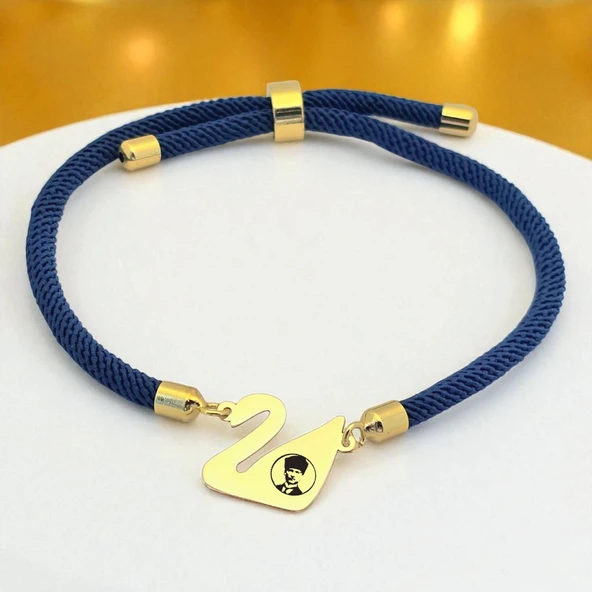 14 Ayar Altın Plakalı Sembole Özel Kuğu Kuşu Figürlü Lacivert Örgü İpli Hediye Bileklik-604 ürün görseli