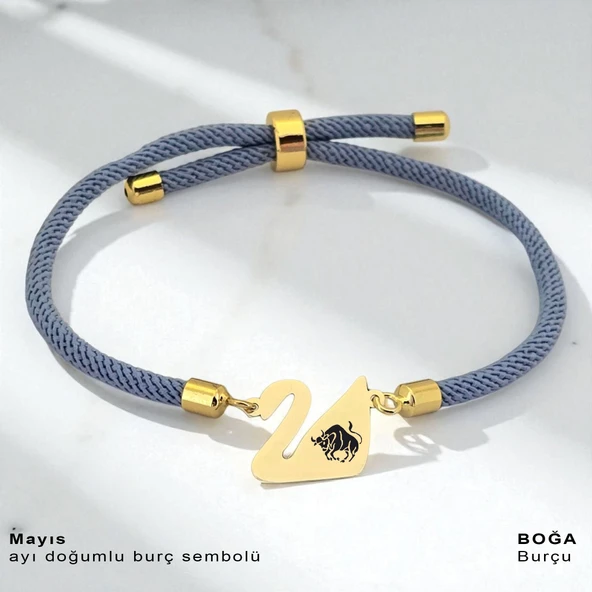 14 Ayar Altın Plakalı Burca Özel Mavi İpek Örgülü Kuğu Kuşu Motifli Hediye Bileklik-603 ürün görseli