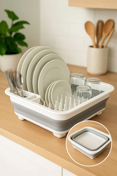 Katlanabilir Gri-Beyaz Bulaşıklık, Drenaj Delikli, Kaşıklıklı, Geniş Kapasiteli, Kamp ve Mutfak Kullanımı İçin Uygun - 4