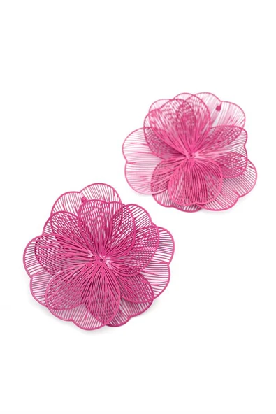 Metal Çiçek Küpe - Pembe - 2