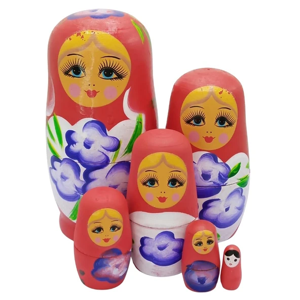 Ahşap Matruşka Bebek Altılı Set Kırmızı - 3
