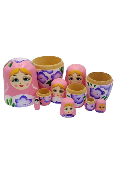 Ahşap Matruşka Bebek Altılı Set Açık Pembe No.2 - 9