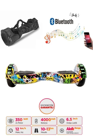 Elektrikli Kaykay Full Ledli Hoverboard Bluetooth Hoparlörlü 6.5 Inch Çanta Hediyeli D01