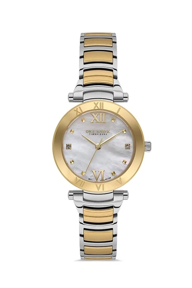 Dice Kayek DK.1.AG1399.03 Taşlı Tasarım Sedef Kadranlı Çelik Kordon Çelik Kasa 5 ATM Suya Dayanıklı Metalik-Altın Renk Kadın Kol Saati ürün görseli 1