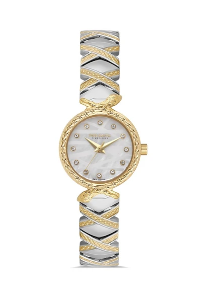 Dice Kayek DK.1.AG1408.03 Taşlı Tasarım Çelik Kordon Çelik Kasa 5 ATM Suya Dayanıklı Metalik-Altın Renk Kadın Kol Saati ürün görseli 1