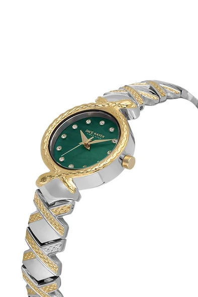 Dice Kayek DK.1.AG1408.04 Taşlı Tasarım Çelik Kordon Çelik Kasa 5 ATM Suya Dayanıklı Metalik-Altın Renk Kadın Kol Saati - Resim 3