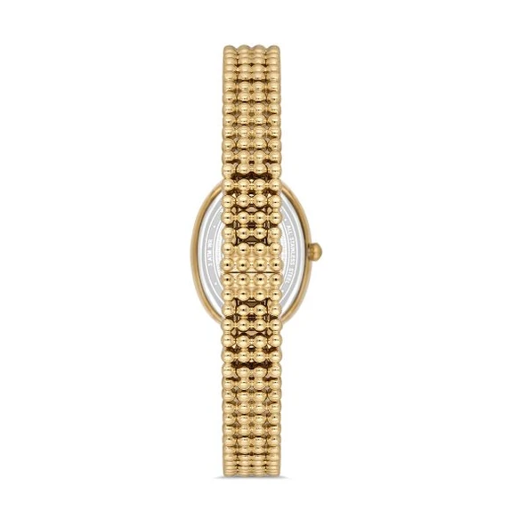 Hislon QL185G-09SG Taşlı Tasarım Oval Kadran Çelik Kordon Çelik Kasa 3 ATM Suya Dayanıklı Altın Renk Kadın Kol Saati - Resim 3