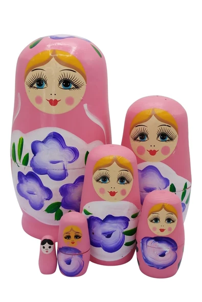 Ahşap Matruşka Bebek Altılı Set Açık Pembe No.2 - 8