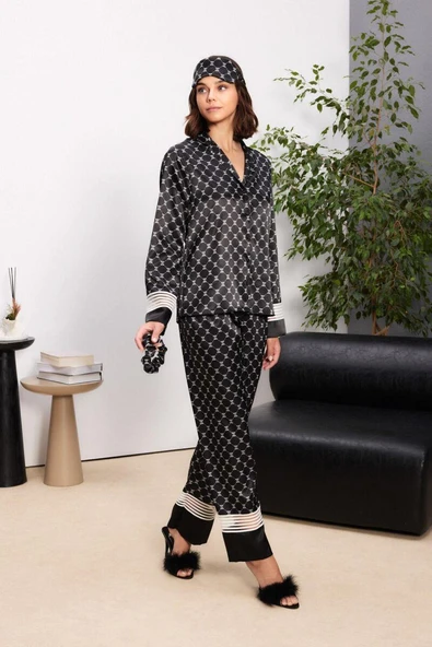 Pierre Cardin Kadın Saten Önden Düğmeli Uzun Kollu Toka Hediyeli Pijama Takım ürün görseli