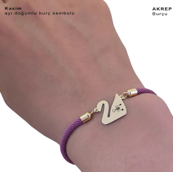 14 Ayar Altın Plakalı Burca Özel Mor İpek Örgülü Kuğu Kuşu Motifli Hediye Bileklik-605 - Resim 3
