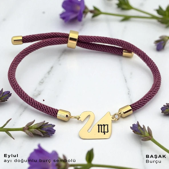 14 Ayar Altın Plakalı Doğum Ayına Özel Mor İpek Örgülü Kuğu Kuşu Motifli Hediye Bileklik-605 ürün görseli