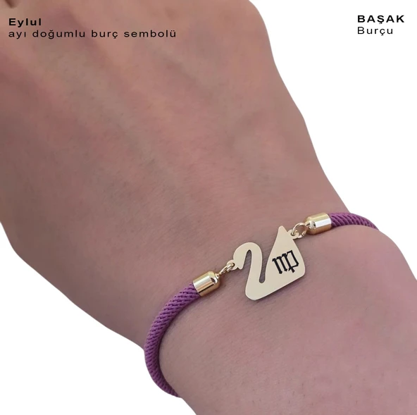 14 Ayar Altın Plakalı Doğum Ayına Özel Mor İpek Örgülü Kuğu Kuşu Motifli Hediye Bileklik-605 - Resim 3