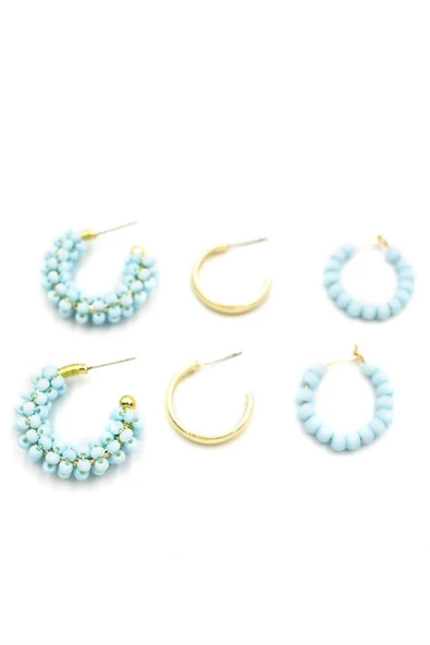 Boncuklu Küpe Seti - Turkuaz - 2