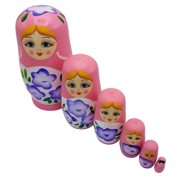 Ahşap Matruşka Bebek Altılı Set Açık Pembe No.2 - 5