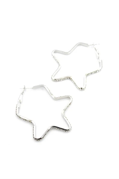 Taşlı Yıldız Halka Küpe - Gümüş - 2