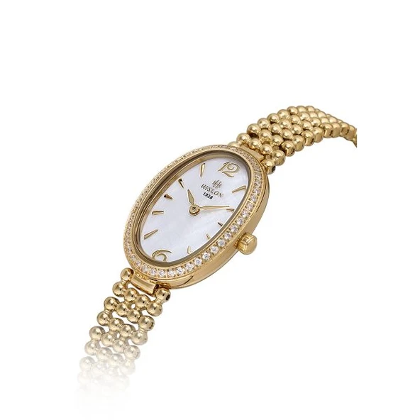 Hislon QL185G-09SG Taşlı Tasarım Oval Kadran Çelik Kordon Çelik Kasa 3 ATM Suya Dayanıklı Altın Renk Kadın Kol Saati - Resim 4