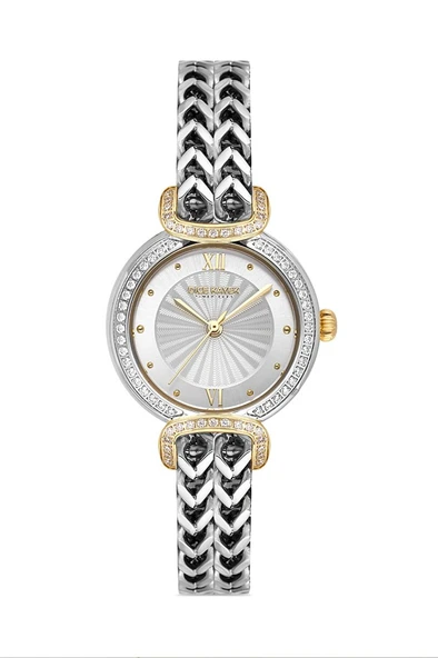 Dice Kayek DK.1.AG1411.03 Taşlı Tasarım Çelik Kordon Çelik Kasa 5 ATM Suya Dayanıklı Metalik-Altın Renk Kadın Kol Saati ürün görseli 1