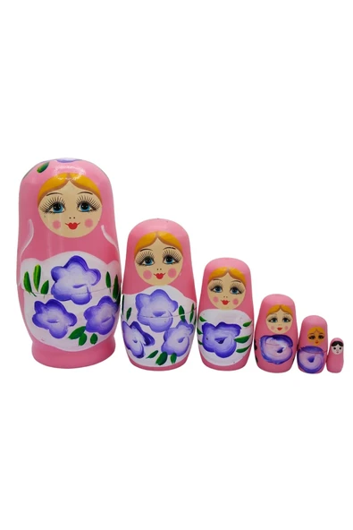 Ahşap Matruşka Bebek Altılı Set Açık Pembe No.2 - 6