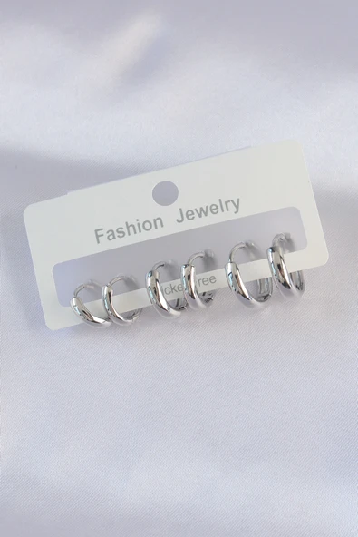 Pirinç Gümüş Renk Oval Bombeli Küpe Seti - TJ-BKP8997 ürün görseli