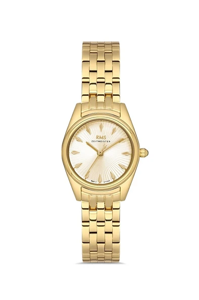 Rms Zeitmeister RMS.1.AG1507.05 Minimal Tasarım Kristal Camlı Çelik Kordon Çelik Kasa 5 ATM Suya Dayanıklı Altın Renk Kadın Kol Saati ürün görseli 1