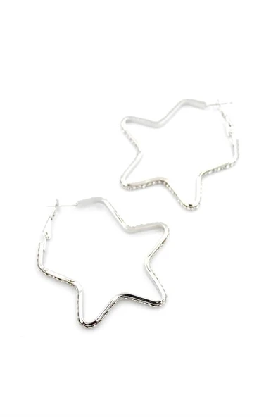 Taşlı Yıldız Halka Küpe - Gümüş