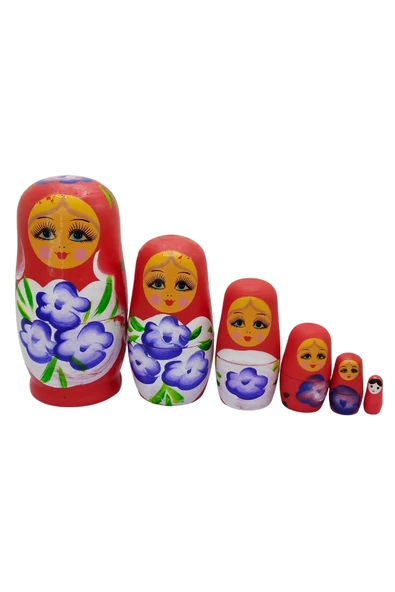 Ahşap Matruşka Bebek Altılı Set Kırmızı - 6