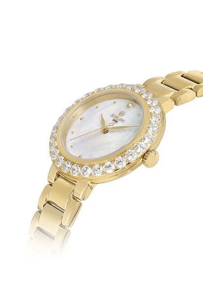 Hislon QL162G-09SG Sedef Kadranlı Çelik Kordon Çelik Kasa 3 ATM Suya Dayanıklı Altın Renk Kadın Kol Saati - Resim 4