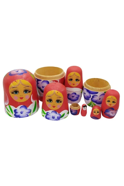 Ahşap Matruşka Bebek Altılı Set Kırmızı - 10
