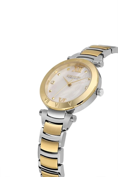 Dice Kayek DK.1.AG1399.03 Taşlı Tasarım Sedef Kadranlı Çelik Kordon Çelik Kasa 5 ATM Suya Dayanıklı Metalik-Altın Renk Kadın Kol Saati - Resim 3