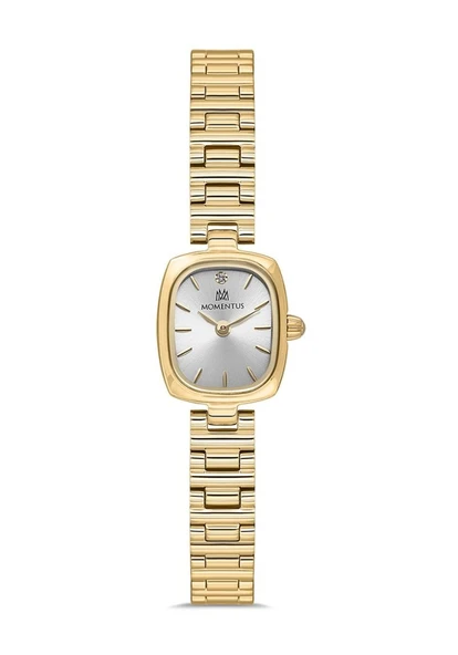 Momentus CW317G-02SG Minimal Taşlı Tasarım Dikdörtgen Kadran Çelik Kordon Çelik Kasa 3 ATM Suya Dayanıklı Altın Renk Kadın Kol Saati ürün görseli 1