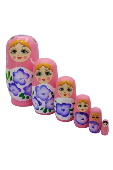 Ahşap Matruşka Bebek Altılı Set Açık Pembe No.2 - 7