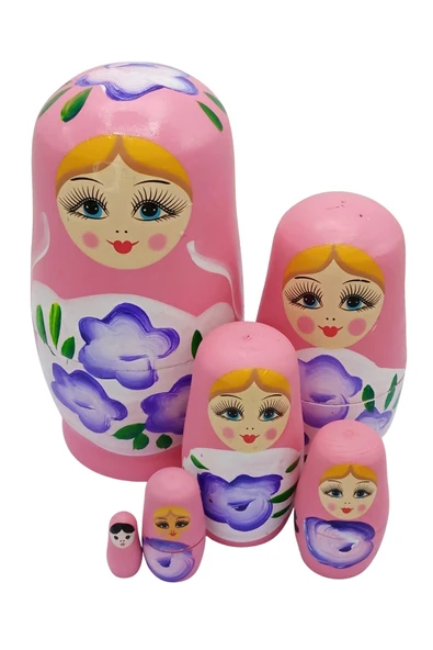 Ahşap Matruşka Bebek Altılı Set Açık Pembe No.2 - 11