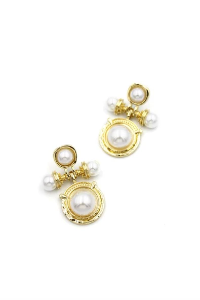 Taşlı Küpe - Beyaz - Resim 2