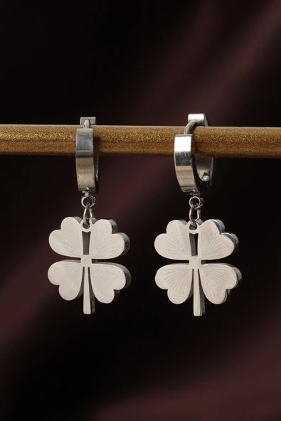 316L Çelik Gümüş Renk Yonca Küpe - TJ-BKP6328 ürün görseli