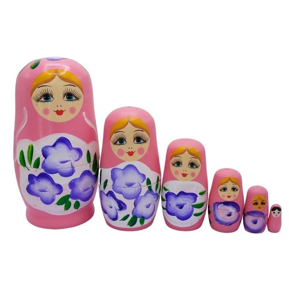 Ahşap Matruşka Bebek Altılı Set Açık Pembe No.2 - 1